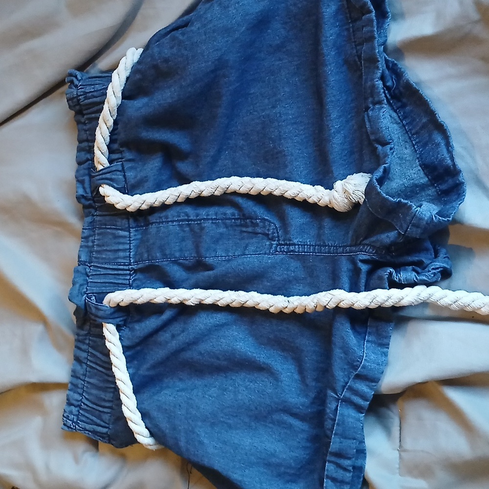 Haute Monde Blue Elastic Waist Shorts with Rope Accent